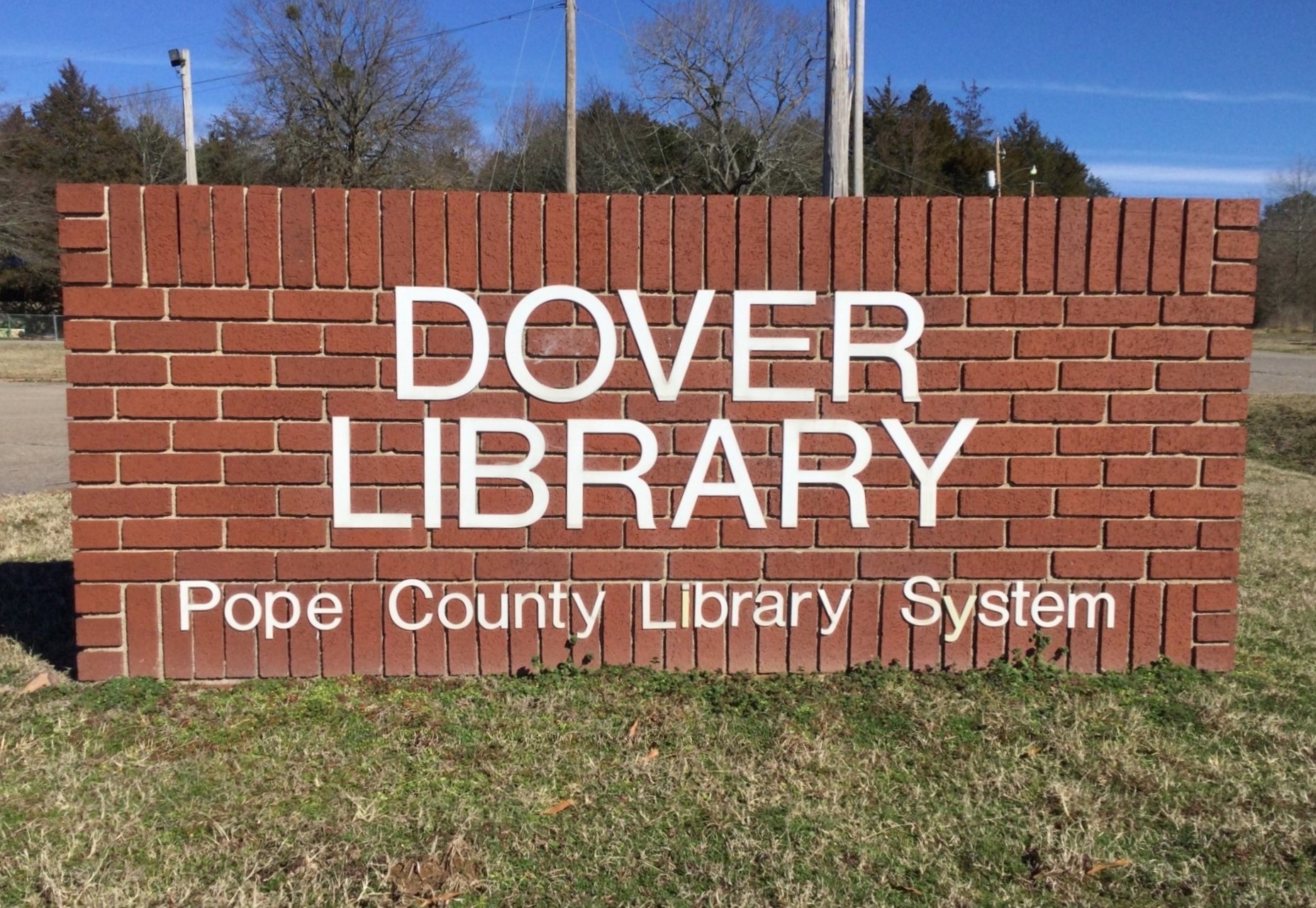 Brick sign for Dover Library, Pope County Library System