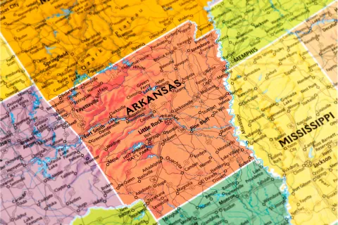 Orange map of Arkansas