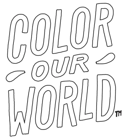 outlined words "COLOR OUR WORLD"