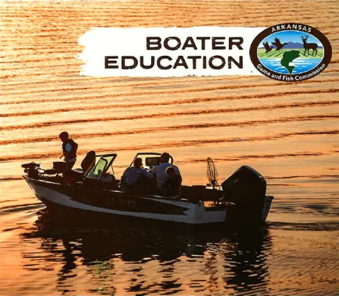 Arkansas Game and Fish logo and photo of people in a boat