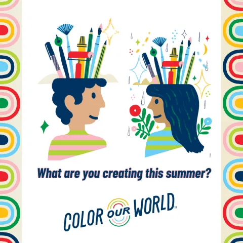 kids head with art supplies