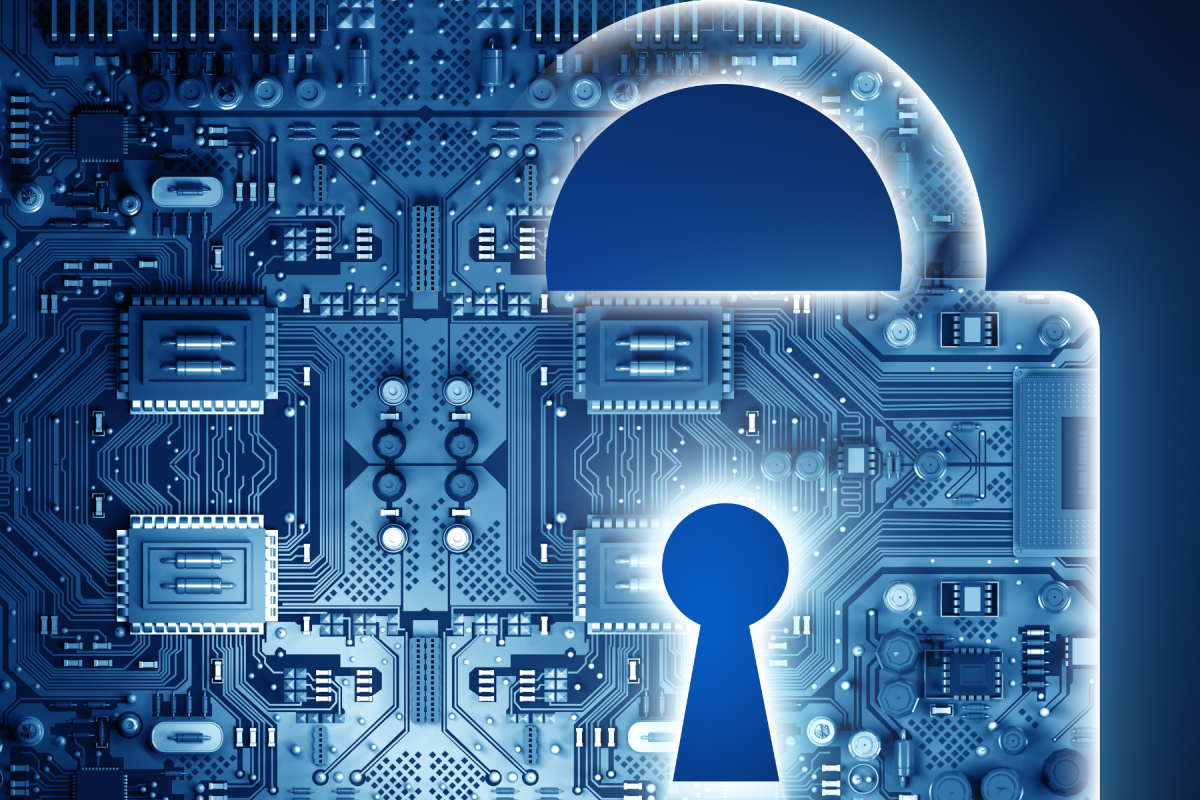 Graphic with computer parts and a lock image